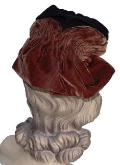 "Item: This is a classic tilt hat fashioned from chocolate brown felt and contrasting caramel brown velveteen accents. It was made in the late 1930s or early 1940s and is in Excellent condition. There is a chin strap you can use on windy days or it can be tucked into the hat should you decide not to use it. Be sure to Favorite this piece and check our listings for lots more vintage hats! Label: Dahlia Model, San Francisco Cal., 22 1/2 Measurements: 21\" inner circumference, 3\" crown height, 7\" Crown Heights, Vintage Hats, Brown Velvet, Caramel Brown, Windy Day, Metallic Thread, Antique Art, Hats Vintage, Chocolate Brown