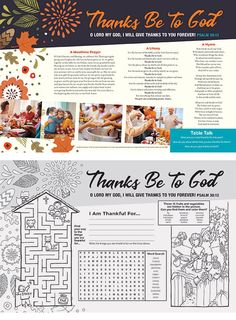 the thanksgiving coloring page is shown with words and pictures on it, as well as an image