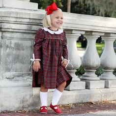 Christmas Dress Outfit, Smocked Christmas Dresses, Gold Embroidered Dress, Boys Christmas Pajamas, Christmas Loungewear, Xmas Dress, Monogram Outfit, Red Plaid Dress, Dress Christmas