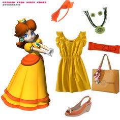 an image of a woman's clothing and accessories for the nintendo wii game mario kart