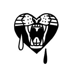 a black and white drawing of a heart with an animal's face in the center