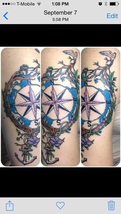 the back of a woman's thigh with an image of a compass on it