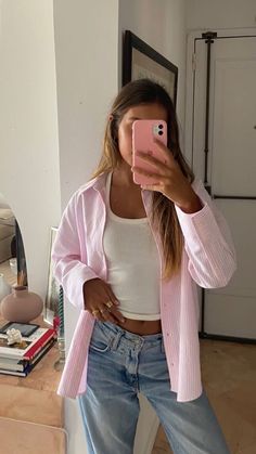 SweatyRocks Women's Striped Long Sleeve Button Down Shirt Casual Collared Pocket Blouse Looks Pinterest, Pastel Outfit, Devil Wears Prada, Mode Casual, Stockholm Fashion, Mode Inspo, Looks Style