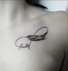 a black and white photo of a woman's chest with the word family written in cursive writing