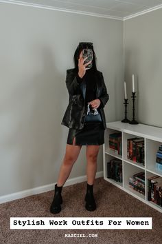 Chic outfit ideas for work. These outfits range from work from home looks, work outfits with jeans, black work outfits for spring, work outfits with boots and more!