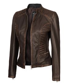 Womens Dark Brown Rub-off Padded Cafe Racer Leather Jacket Moto Leather Jacket, Cafe Racer Leather Jacket, Cafe Racer Style, Womens Black Leather Jacket, Real Leather Jacket, Motorcycle Style, Biker Leather, Brown Leather Jacket, Brown Jacket