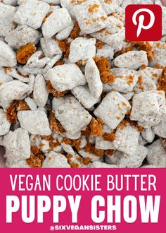 vegan cookie butter puppy chow recipe with text overlay