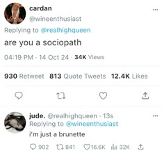 two tweets on twitter with one saying, i'm just a brunette