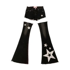 Star Jeans | Byunli Black Jeans Shorts, Space Outfit, Star Clothing, Harajuku Girls, Japanese Harajuku, Star Jeans, Flared Pants, Really Cute Outfits, Denim Flares