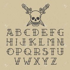 an old english alphabet with skulls and swords