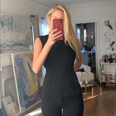 Sleeveless Black Tailored Top Black Fitted Tank Top For Work, Black Fitted Tank Top For Evening, Black Sleeveless Office Top, Black Peplum Top, White Sleeveless Top, Black Peplum, Plaid Tops, Vest Top, Sleeveless Tank Top