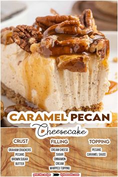 caramel pecan cheesecake filling recipe on a white plate