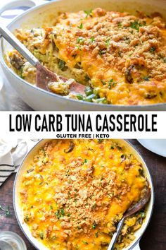 low carb tuna casserole in a white dish