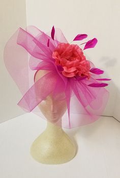 Hot Pink Kentucky Derby Fascinator Wedding Hat Fuchsia Hat - Etsy Pink Fascinator For Royal Ascot Races, Pink Headband Fascinator For Races, Pink Headband Fascinator For Evening, Pink Headband Costume Hat For Kentucky Derby, Pink Evening Fascinator Headband, Pink Headband For Royal Ascot Costume, Elegant Pink Headband Fascinator, Elegant Pink Headpieces For Races, Pink Headband Costume Hats For Royal Ascot