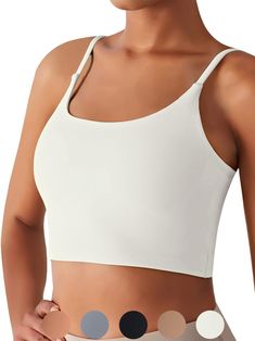 PRICES MAY VARY. 【SKIN-FRIENDLY FABRIC】: 20% Lycra, 80% Nylon. Added Lycra fibre for shape retention. Soft fabric that is friendly to skin was used in this longline bra. The ductility and elasticity of this sports bra tank are very strong, you’ll find this padded crop top is still like a new one after many times wearing. These workout tank top is buttery soft, smooth, stretchy, moisture-wicking, amazing fit and lightweight. 【COMFORTABLE DESIGN】: Longline spaghetti straps and pullover designed wi Sports Bra With Seamless Construction And Wide Straps, Moisture-wicking Seamless Sleeveless Sports Bra, Moisture-wicking Seamless Sports Bra, Sporty Seamless Sleeveless Sports Bra, Supportive Sleeveless Nylon Activewear, Seamless Sports Bra With Wide Straps For Gym, Wide Straps Seamless Sports Bra For Gym, High Stretch Activewear With Wide Straps, Seamless Sports Bra With Tank Straps