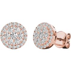 E20236R NEW SOLID 18K ROSE GOLD DIAMOND PAVE HALO WOMEN'S EARRINGS FOR SALE - Certificate of Authenticity - Earring Material: Solid 18k Rose Gold - Gold Finish: Polished - Weight: 2.2g - Width: 7mm = 1/4" - Thickness: 4mm = 1/8" - Butterfly Fastenings     Push Backs for Comfortable Wear - Total Diamond Weight: 0.43 Carat - Diamond Cut: Brilliant - Diamond Clarity: VS-VS1 - Diamond Color: F-G - Diamond Shape: Round     Also Known As Model # EF0047DD-01 Pave Earrings, Simple Gold Earrings, Gold Jhumka Earrings, Pastel Earrings, Halo Diamond Earrings, Types Of Earrings, Earrings For Sale, Gold Earrings For Women, Halo Earrings