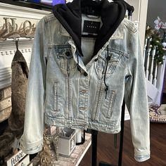 New Blanknyc Denim Jacket. Distressed Denim, Removable Hood, All Buttons Engraved With “Blanknyc” Hooded Denim Jacket, Blank Nyc, Distressed Denim, Jean Coat, Jean Jacket, Coats For Women, Denim Jacket, Jackets & Coats, Jackets For Women