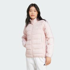 adidas Shop the Essentials 3-Stripes Light Down Jacket - Pink at adidas.com/us! See all the styles and colors of Essentials 3-Stripes Light Down Jacket - Pink at the official adidas online shop. Adidas Athleisure Outerwear With Three Stripes, Spring Athleisure Long Sleeve Puffer Jacket, Spring Long Sleeve Athleisure Puffer Jacket, Adidas Three Stripes Track Jacket For Spring, Adidas Spring Track Jacket, Adidas Track Jacket For Spring, Adidas Track Jacket For Spring Sportswear, Adidas Spring Track Jacket Sportswear, Adidas Sportswear Track Jacket For Spring