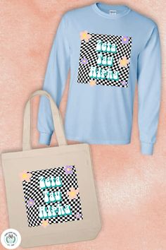 a tote bag and t - shirt mock up on a pink background