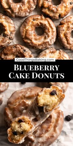 blueberry cake donuts are stacked on top of each other