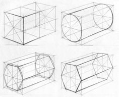 four different views of the same object, each with its own point of view and perspective