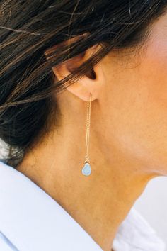 Brio Threader Earrings - Mickey Lynn Dainty Blue Moonstone Jewelry, Elegant Everyday Amazonite Jewelry, Elegant Blue Amazonite Jewelry, Delicate Blue 14k Gold Filled Jewelry, Delicate 14k Gold Filled Blue Jewelry, Delicate 14k Gold-filled Blue Jewelry, Blue Teardrop 14k Gold Filled Jewelry, Blue Larimar Dangle Jewelry, Blue Teardrop Larimar Jewelry