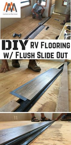 two pictures showing how to install the flooring