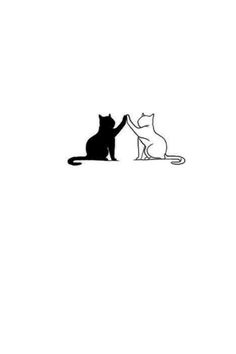 two cats sitting next to each other on top of a white surface with one cat touching the other's hand