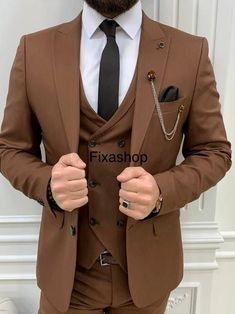 This is a Classy Brown 3 Piece Suit by fixashop /crafted from high quality fabric and imported materials. Our products are handcrafted by experienced tailors who make sure the that the stitching is precise, lining is proper and the overall product is sturdy enough to not go out of shape for more than a few years. Also all our products have extra margins in their length, sleeves, sides so it's easily alterable if your size changes after some time. To see more available colours and designs in this collection, Check out the ' Collection' Section. *This is a 3 piece set of a Coat+westcoast+pant  *We also offer customization so we can provide you an even better fit if you massage us your measurements (in inches) of Chest, Stomach, Waist, Hip, Shoulder and Actual Height after ordering. *Want thi Formal Slim Fit Brown Sets, Brown Three-piece Suit For Wedding, Formal Fitted Brown Three-piece Suit, Elegant Fitted Brown Three-piece Suit, Formal Brown Single-breasted Three-piece Suit, Luxury Brown Single-breasted Three-piece Suit, Suit For Men Wedding, Vintage Suit Men, Suit Covers