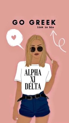 a woman in shorts and a t - shirt with the words go greek on it