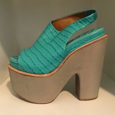 Gorgeous Pair Of Brand New Turquoise Croc Print Sandals - Never Worn, New In Box! - Purchased From Nordstrom - Sling Back Heel - Striking, Fun Color - Perfect For A Funky Summer Look Awesome Shoes, Cute Wedges, Croc Print, Fun Color, Shoes Heels Wedges, Jeffrey Campbell Shoes, Heels & Wedges, Sling Back, Summer Look