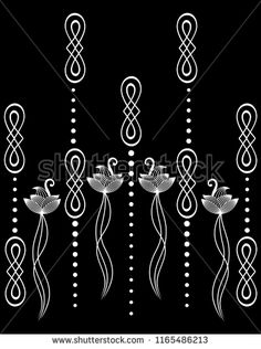 an art nouveau style design with flowers and swirls on black backgroung