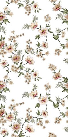 a white background with flowers and leaves on it