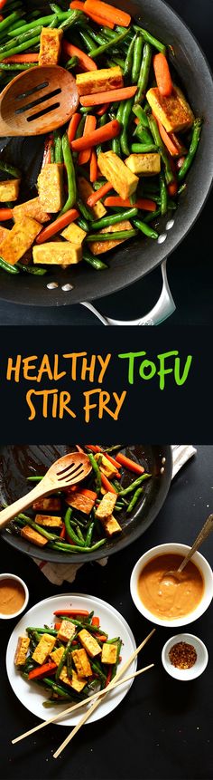 healthy stir fry with vegetables and sauces on the side