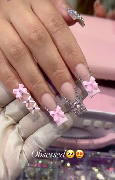 Medium Birthday Acrylic Nails, Pink Girly Nails Acrylic, Birthday Nail Set Ideas Pisces, Cute Birthday Nail Ideas, French Tip Birthday Nails, Extra Baddie Nails, Pink Baddie Nails, Insta Baddie Nails Acrylic