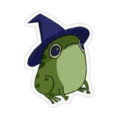 a green frog with a blue hat on its head