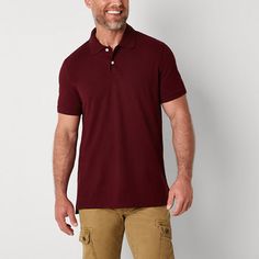 Deemed a Gotta-Have-It item for value you can count on every day! This St John's Bay men's polo shirt will be a new favorite in your rotation. Made from a high-performing recycled stretch-cotton blend that's moisture-wicking, quick-drying, and fade-resistant, this tag-free style has a classic two-button closure and short sleeves. Wear it with chinos and boat shoes. Features: Moisture Wicking, Quick Dry, Tag Free, Stretch Fabric, Easy Care, Fade ResistantClosure Type: Button, Pullover HeadFit: Classic FitNeckline: Collar NeckSleeve Length: Short SleeveFiber Content: 58% Cotton, 39% Polyester, 3% Lycra SpandexFabric Description: PiqueCollar: Spread CollarCare: Tumble Dry, Machine WashCountry of Origin: Imported Free Style, Large Shirts, Men's Polo, Short Sleeve Polo, Mens Polo Shirts, Workout Shorts, Stretch Cotton, Boat Shoes, Quick Dry