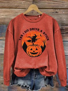 Product Name Yes I Do Drive A Stick Halloween T-Shirt SPU 10203769 Gender Women Occasion Casual Material Cotton Please Note: All dimensions are measured manually with a deviation of 1 to 3CM      SIZE BUST SLEEVE LENGTH IN CM IN CM IN CM S 39.37  100 26.95  68.5 29.53  75 M 40.94  104 27.56  70 29.53  75 L 42.52  108 28.15  71.5 30.31  77 XL 44.88  114 28.86  73.3 30.31  77 2XL 47.24  120 29.57  75.1 31.10  79 3XL 49.61  126 30.28  76.9 31.10  79 4XL 51.97  132 30.98  78.7 31.89  81 5XL 54.33  1 Red Long Sleeve Top For Halloween, Red Long Sleeve Tops For Halloween, Red Graphic Print T-shirt For Halloween, Red Screen Print T-shirt For Fall, Red Long Sleeve T-shirt For Halloween, Red Graphic Tee For Fall, Orange Crew Neck Top For Halloween, Red Crew Neck Top For Halloween, Red Halloween T-shirt With Graphic Print