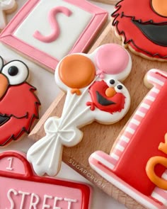 sesame street cookies are decorated with fondant and icing