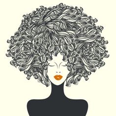 a woman's head with curly hair and orange lips royalty - free stock photo