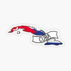 cuba sticker with the flag and map in red, white, and blue colors