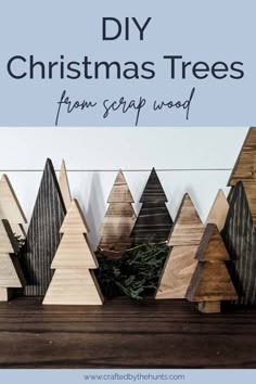 wooden christmas trees with text overlay that says diy christmas trees from scrap wood