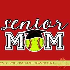 a red shirt with the words senior mom and a baseball in it's center