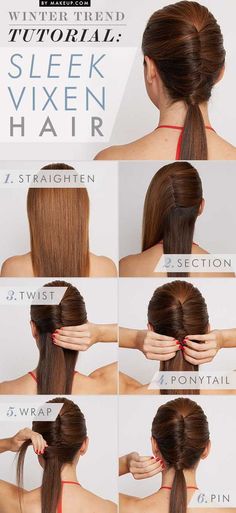 Quick and Easy Hairstyles for Straight Hair - Sleek Vixen Hair - Popular Haircuts and Simple Step By Step Tutorials and Ideas for Half Up, Short Bobs, Long Hair, Medium Lengths Hair, Braids, Pony Tails, Messy Buns, And Ideas For Tools Like Flat Irons and  #hairupstylesforsports Sanggul Modern, Office Hairstyles, Twist Ponytail, Easy Hairstyle, Popular Haircuts, Great Hair, About Hair, Hair Dos, Gorgeous Hair