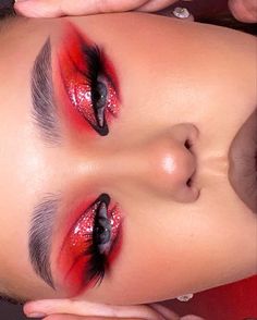 Dragon Makeup, Red Eye Makeup, Rhinestone Makeup, Graphic Makeup, Red Makeup, Unique Makeup