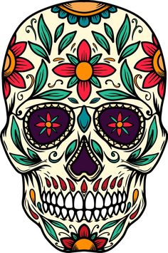 a colorful sugar skull with flowers on it