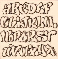 some type of lettering that is drawn in black and white ink with the letters below it