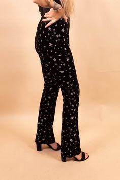 Velvet flare with star print bringing all the right flavor! Stretchy! Model wearing size Small Flair Pants, Velvet Flares, Rose Boutique, Star Print, Womens Sizes, Bring It On, Velvet, Boutique, Stars