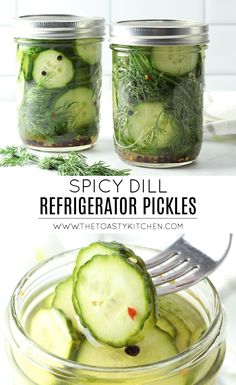 two jars filled with pickles and cucumbers