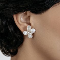 Flower Pearl Earrings | SHASHI Flower Earrings Flower Pearl Earrings, Sterling Silver Flower Earrings, Ivory Earrings, Silver Flower Earrings, White Pearl Earring, Flower Earring, Sterling Silver Flowers, Pearl Flower, Pearl Stud Earrings